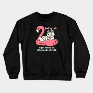 feeling cute kitty cat in flamingo floatie Crewneck Sweatshirt